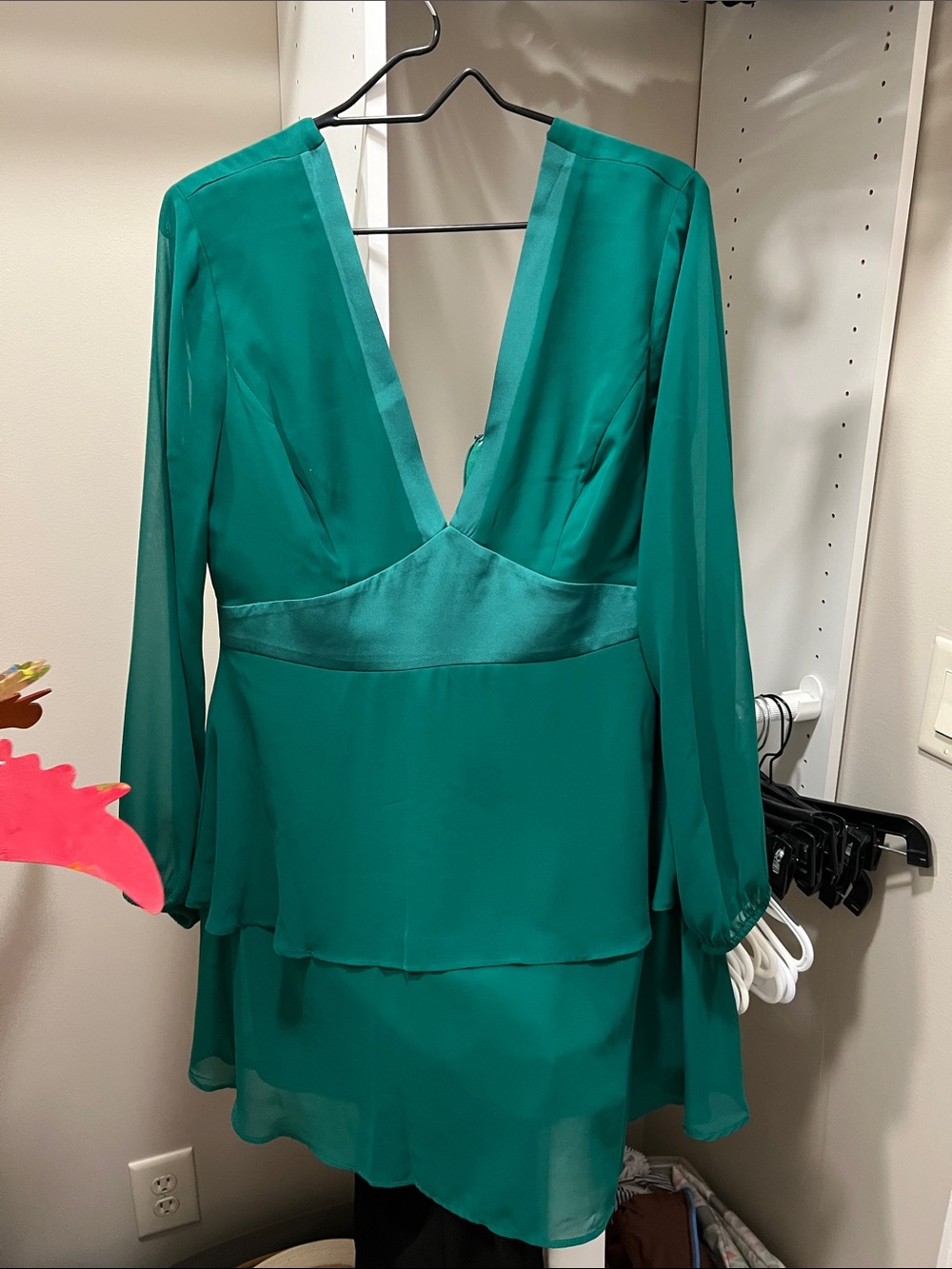 BCBGeneration Teal Deep V Long Sleeve Layered Dress
